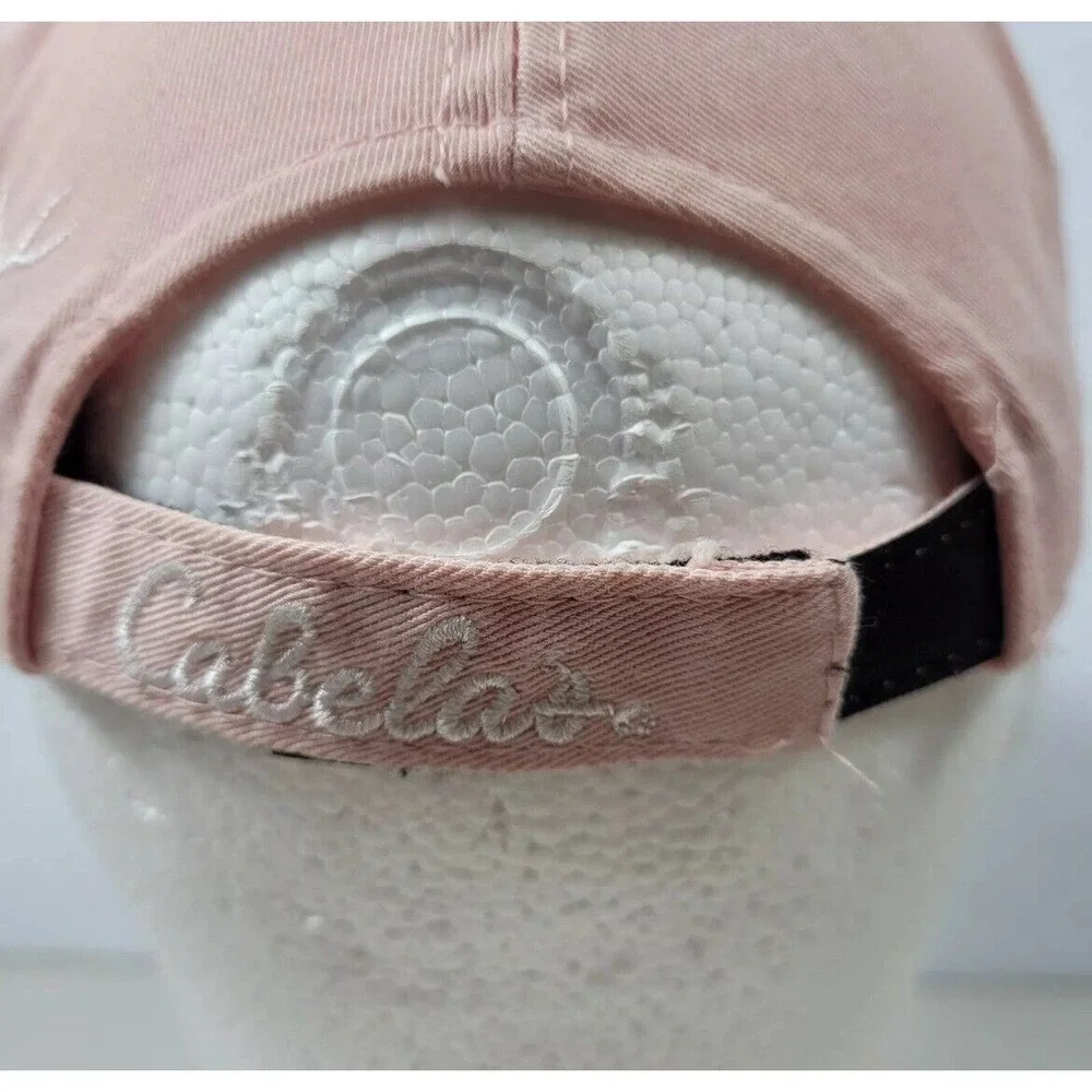 Cabela's Youth Hat‎ One Size Embroidered Logo Pink Red Adjustable Hook & Loop